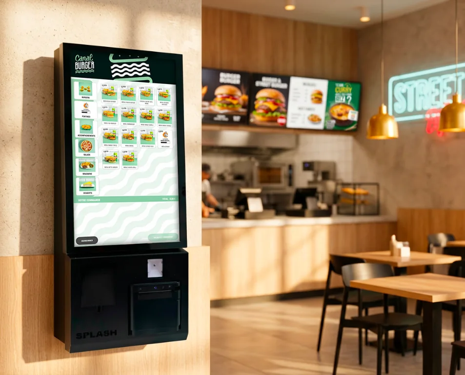 Borne tactile de commande Splash360 dans un restaurant