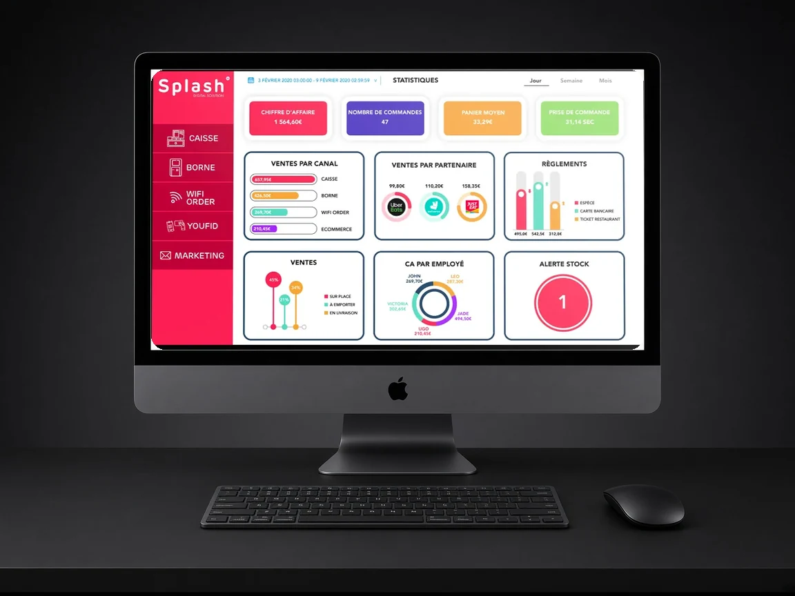 Back office Splash360 : ventes, stocks et menus