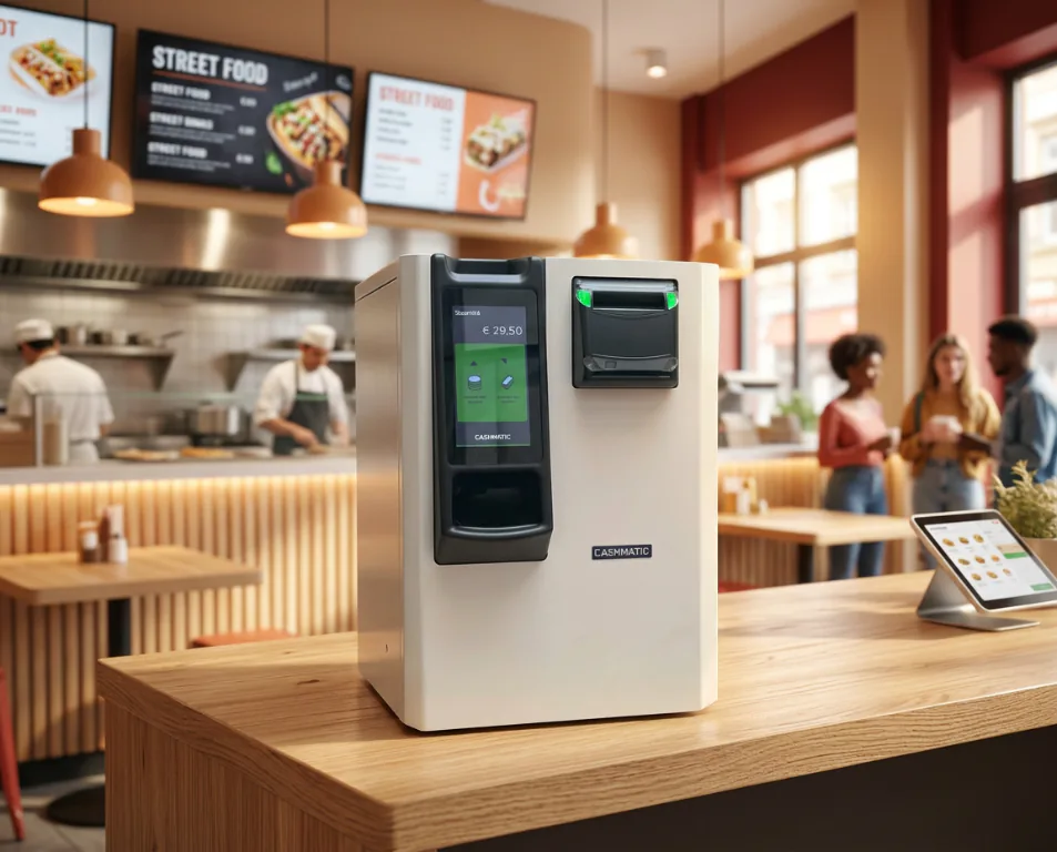 Monnayeur automatique Cashmatic Splash360 dans un restaurant